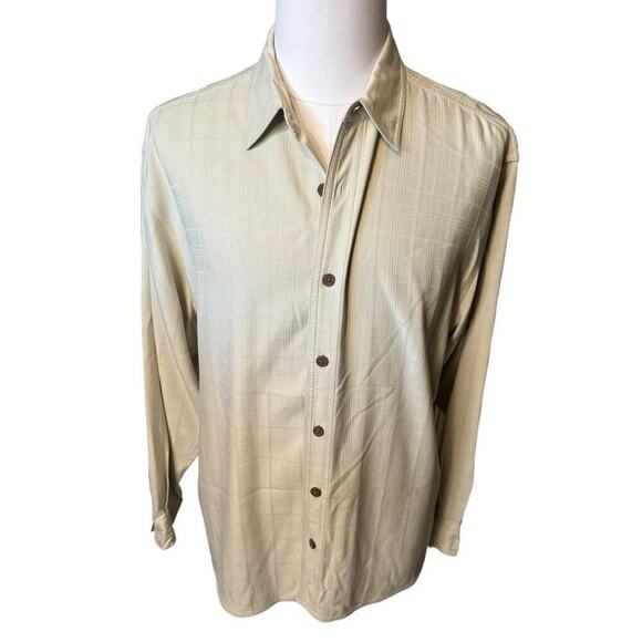 Tommy Bahama Silk Shirt Mens Beige Plaid Long Sleeve Button Down Size Large - Picture 1 of 7